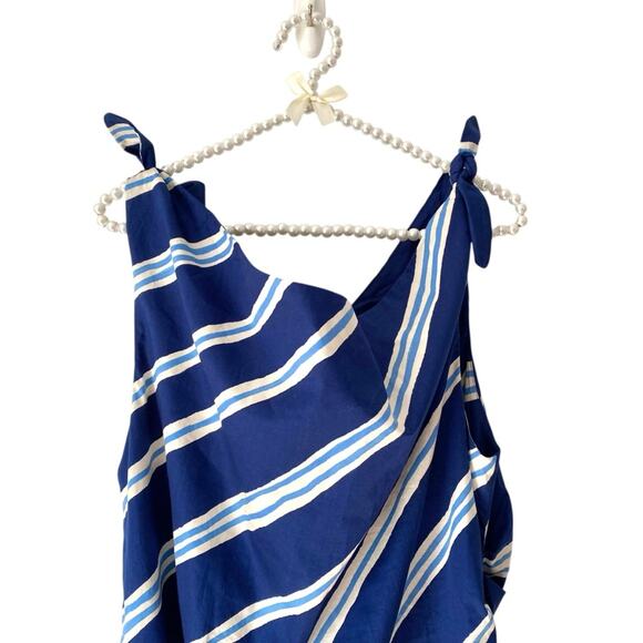 MNG Mango Summer Bare Shoulders Blue Stripe Dress size 14 - Picture 8 of 10